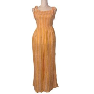 TRUE CRAFT Women’s Jumpsuit/Romper with Cropped Wide Leg Openings ORG/WHT SZ LG